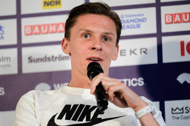 260606 Andreas Almgren during a press conference, PK, Pressekonferenz ahead of Diamond League on June 6, 2026 in Stockholm. Photo: Fredrik Karlsson BILDBYRAN COP 185 FK0458 friidrott athletics friidrett diamond league presskonferens press conference bbeng bauhausgalan Copyright: FREDRIKxKARLSSON BB260606FK042