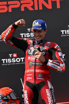 MOTO - MOTO GP - HUNGARY GRAND PRIX 2026 MARQUEZ Marc (spa), Ducati Lenovo Team, Ducati Desmosedici GP26, portrait celebrates his victory of the Sprint race during the 2026 MotoGP Grand Prix of Hungary , on Balaton Park circuit, from June 5 to 7, in Hungary - Balaton ParkHungary  Copyright: xGIGIxSOLDANOx