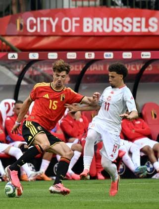 Belgium v Tunisia - Friendly match BRUSSELS, BELGLIUM - JUNE 06: Thomas Meunier of Belgium in action against Gharbi of Tunisia during a friendly match between Belgium and Tunisia at King Baudouin Stadium in Brussels, Belgium on June 06, 2026. Dursun Aydemir Anadolu Brussels Belgium. Editorial use only. Please get in touch for any other usage.  Copyright: x2026xAnadoluxDursunxAydemirx