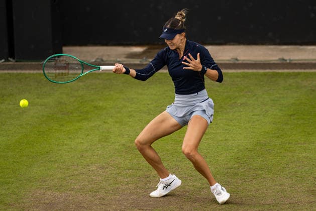 RECORD DATE NOT STATED 6th June 2026; The Edgbaston Priory Club, Birmingham, Midlands, England; 2026 Lexus Birmingham Open Tennis, Day Eight; Rebeka Masarova (SUI) plays a forehand in her semi final match against Alexandra Eala (PHI) GodfreyxPitt