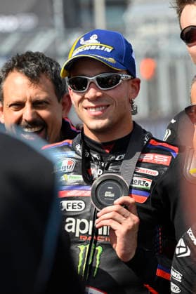 MOTO - MOTO GP - HUNGARY GRAND PRIX 2026 BEZZECCHI Marco (ita), Aprilia Racing, Aprilia RS-GP26, portrait celebrates his third of the Sprint race during the 2026 MotoGP Grand Prix of Hungary , on Balaton Park circuit, from June 5 to 7, in Hungary - Balaton ParkHungary  Copyright: xGIGIxSOLDANOx