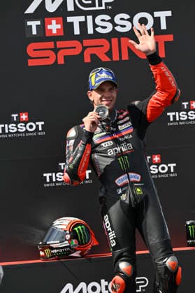 MOTO - MOTO GP - HUNGARY GRAND PRIX 2026 BEZZECCHI Marco (ita), Aprilia Racing, Aprilia RS-GP26, portrait celebrates his third of the Sprint race during the 2026 MotoGP Grand Prix of Hungary , on Balaton Park circuit, from June 5 to 7, in Hungary - Balaton ParkHungary  Copyright: xGIGIxSOLDANOx