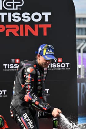 MOTO - MOTO GP - HUNGARY GRAND PRIX 2026 BEZZECCHI Marco (ita), Aprilia Racing, Aprilia RS-GP26, portrait celebrates his third of the Sprint race during the 2026 MotoGP Grand Prix of Hungary , on Balaton Park circuit, from June 5 to 7, in Hungary - Balaton ParkHungary  Copyright: xGIGIxSOLDANOx