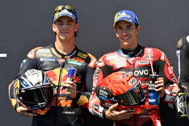 MOTO - MOTO GP - HUNGARY GRAND PRIX 2026 MARQUEZ Marc (spa), Ducati Lenovo Team, Ducati Desmosedici GP26, portrait and ACOSTA Pedro (spa), Red Bull KTM Factory Racing, KTM RC16, portrait celebrates after qualifications during the 2026 MotoGP Grand Prix of Hungary , on Balaton Park circuit, from June 5 to 7, in Hungary - Balaton ParkHungary  Copyright: xGIGIxSOLDANOx