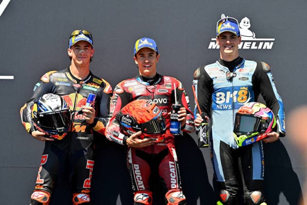 MOTO - MOTO GP - HUNGARY GRAND PRIX 2026 Podium Qualifications MARQUEZ Marc (spa), Ducati Lenovo Team, Ducati Desmosedici GP26, portrait ACOSTA Pedro (spa), Red Bull KTM Factory Racing, KTM RC16, portrait ALDEGUER Fermin (spa), BK8 Gresini Racing MotoGP, Ducati Desmosedici GP25, portraitduring the 2026 MotoGP Grand Prix of Hungary , on Balaton Park circuit, from June 5 to 7, in Hungary - Balaton ParkHungary  Copyright: xGIGIxSOLDANOx