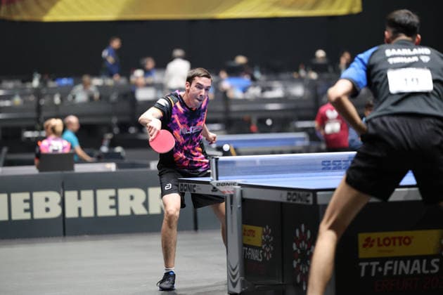 Florian Bluhm beim Abwehschlag. GER Erfurt TT Finals 2026 Deutsche Meisterschaft, Tischtennis Messehalle Erfurt 06.06.2026. GER Erfurt TT Finals 2026 Deutsche Meisterschaft, Tischtennis Messehalle Erfurt 06.06.2026 Thueringen Deutsche Meiterschaft 06.06.2026 Erfurt Copyright: xEibner-Pressefoto JoergxHirschx EP_JHH