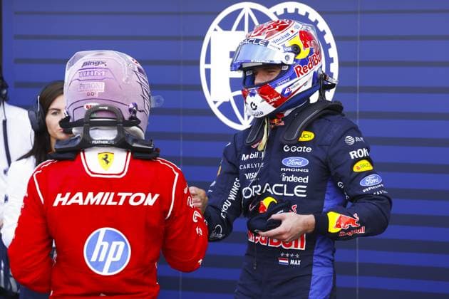 MONACO - Lewis Hamilton (Ferrari) and Max Verstappen (Red Bull Racing) after qualifying at the Circuit de Monaco ahead of the Monaco Grand Prix. SEM VAN DER WAL ANP xVIxANPxSportx xxANPxIVx 560285595 originalFilename: 560285595.jpg