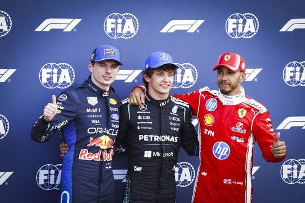 MONACO - (lr) Max Verstappen (Red Bull Racing), Kimi Antonelli (Mercedes) and Lewis Hamilton (Ferrari) after the qualifying session at the Circuit de Monaco ahead of the Monaco Grand Prix. SEM VAN DER WAL ANP xVIxANPxSportx xxANPxIVx 560286038 originalFilename: 560286038.jpg