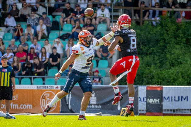 Ben Rashid (ifm Razorbacks Ravensburg, 09 Edge Rusher) ifm Razorbacks Ravensburg vs Potsdam Royals, American Football, German Football League, Week 5, 2026, 06.06.2026, Weingarten TeleData Stadion am Lindenhof Baden Württemberg Germany Copyright: xFootxBowl SebastianxJustx