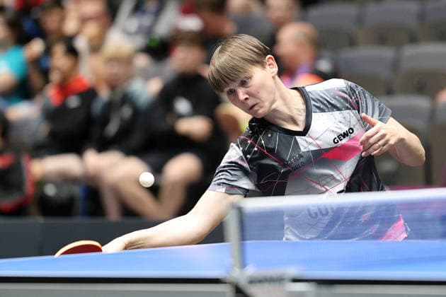 Nina Mittelham beim Topspin. GER Erfurt TT Finals 2026 Deutsche Meisterschaft, Tischtennis Messehalle Erfurt 06.06.2026. GER Erfurt TT Finals 2026 Deutsche Meisterschaft, Tischtennis Messehalle Erfurt 06.06.2026 Thueringen Deutsche Meiterschaft 06.06.2026 Erfurt Copyright: xEibner-Pressefoto JoergxHirschx EP_JHH