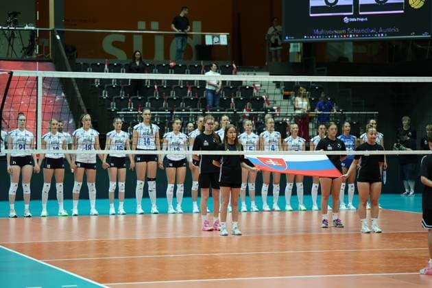 06.June. 2026 – Volleyball – CEV Volleyball European League 2026 - Women ,ICELAND vs SLOVAKIA slovakia singing the national anthem Lower Austria Lower Austria , AUSTRIA – Multiversum Schwechat Multiversum Schwechat AUSTRIA
