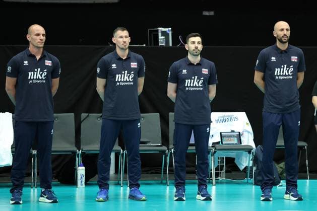 06.June. 2026 – Volleyball – CEV Volleyball European League 2026 - Women ,ICELAND vs SLOVAKIA Head Coach Martino Volpini (Slovakia) and Slovakia women coaching staff during the match. Lower Austria Lower Austria , AUSTRIA – Multiversum Schwechat Multiversum Schwechat AUSTRIA