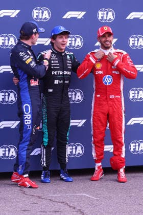 F1 Gran Prix of Monaco Andrea Kimi Antonelli of Mercedes-AMG F1 Team celebrates with Lewis Hamilton and Max Verstappen in parc ferme during qualifying for the F1 Grand Prix of Monaco at Monte-Carlo Circuit on June 6, 2026 in Montecarlo, Monaco. Monaco Monte-Carlo Monaco Copyright: xMarcoxCanonierox