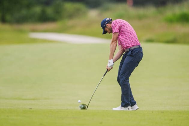 AMSTERDAM, NETHERLANDS - JUNE 06: Stefano Mazzoli of Italy plays his second shot from the fairway of the 16th hole during the third round of the KLM Open at The International on June 6, 2026 in Amsterdam, Netherlands. Credit: Andy Astfalck NurPhoto Netherlands Copyright: xAndyxAstfalckx