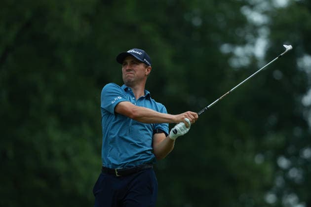 The Memorial Tournament DUBLIN, OHIO - JUNE 06: Justin Thomas plays his shot on the 9th hole during the third round of The Memorial Tournament presented by Workday at Muirfield Village Golf Club in Dublin, Ohio, USA on Saturday, June 6, 2026. Dublin Ohio United States  Copyright: xJorgexLemusx originalFilename:lemus-thememor260606_npJrD.jpg