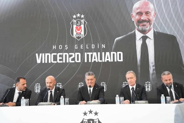ISTANBUL, June 6, 2026 Besiktas President Serdar Adali (C) and Italian head coach Vincenzo Italiano ( 2nd L) signed a two-year contract in Istanbul on June 6, 2026, officially appointing Italiano as Besiktas s new manager. ( Photo by Seskimphoto ) Istanbul Turkey Istanbul Turkey Copyright: xSeskimphotox Vincenzo_Italiano_060626 (20)