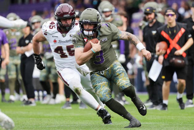 AMERICAN FOOTBALL - AFLE, Vikings vs Fire VIENNA,AUSTRIA,06.JUN.26 - AMERICAN FOOTBALL - AFLE, American Football League Europe, Vienna Vikings vs Rhein Fire. Image shows Ben Holmes (Vikings).  GEPAxpictures xDavidxBitzan