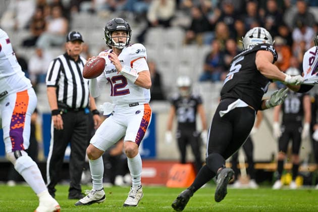 AMERICAN FOOTBALL - EFA, Raiders vs Galaxy INNSBRUCK,AUSTRIA,06.JUN.26 - AMERICAN FOOTBALL - EFA, European Football Alliance, Raiders Tirol vs Frankfurt Galaxy. Image shows Ethan Garbers (Galaxy).  GEPAxpictures xDanielxSchoenherr