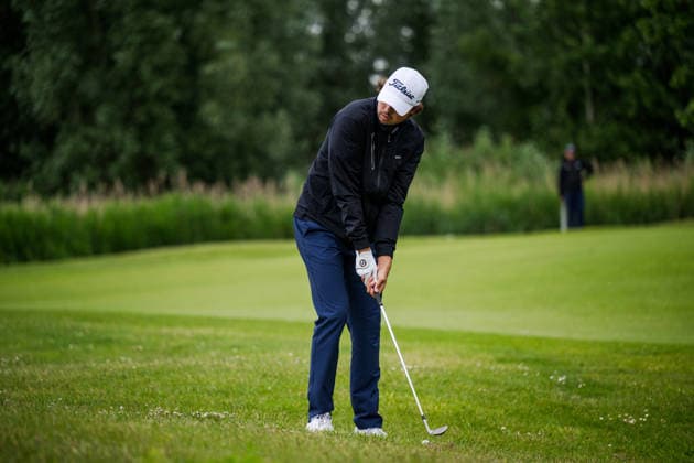 AMSTERDAM, NETHERLANDS - JUNE 06: Jacob Skov Olesen of Denmark plays his second shot from the fairway of the 16th hole during the third round of the KLM Open at The International on June 6, 2026 in Amsterdam, Netherlands. Credit: Andy Astfalck NurPhoto Netherlands Copyright: xAndyxAstfalckx