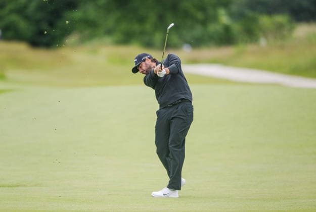 AMSTERDAM, NETHERLANDS - JUNE 06: Frederic Lacroix of France plays his second shot from the fairway of the 16th hole during the third round of the KLM Open at The International on June 6, 2026 in Amsterdam, Netherlands. Credit: Andy Astfalck NurPhoto Netherlands Copyright: xAndyxAstfalckx