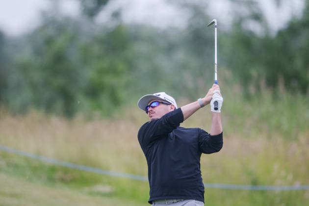 AMSTERDAM, NETHERLANDS - JUNE 06: Ewen Ferguson of Scotland plays his second shot from the fairway of the 16th hole during the third round of the KLM Open at The International on June 6, 2026 in Amsterdam, Netherlands. Credit: Andy Astfalck NurPhoto Netherlands Copyright: xAndyxAstfalckx