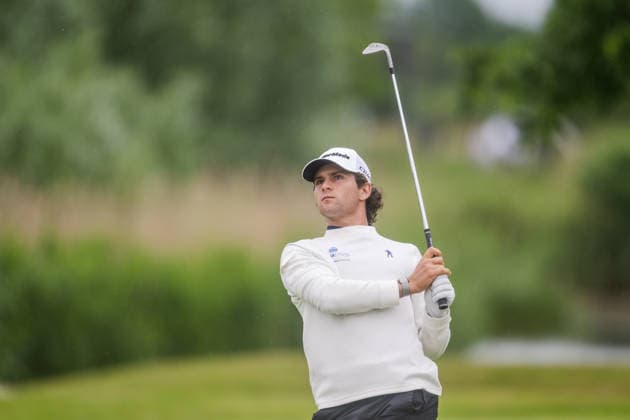 AMSTERDAM, NETHERLANDS - JUNE 06: Angel Ayora of Spain plays his second shot from the fairway of the 16th hole during the third round of the KLM Open at The International on June 6, 2026 in Amsterdam, Netherlands. Credit: Andy Astfalck NurPhoto Netherlands Copyright: xAndyxAstfalckx