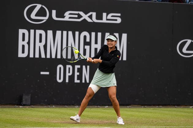 RECORD DATE NOT STATED 6th June 2026; The Edgbaston Priory Club, Birmingham, Midlands, England; 2026 Lexus Birmingham Open Tennis, Day Eight; Alexandra Eala (PHI) plays a backhand in her semi final match against Rebeka Masarova (SUI) GodfreyxPitt