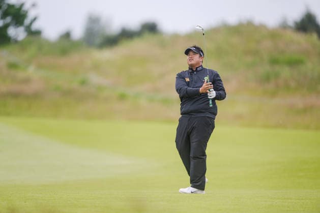 AMSTERDAM, NETHERLANDS - JUNE 06: Kiradech Aphibarnrat of Thailand plays his second shot from the fairway of the 16th hole during the third round of the KLM Open at The International on June 6, 2026 in Amsterdam, Netherlands. Credit: Andy Astfalck NurPhoto Netherlands Copyright: xAndyxAstfalckx