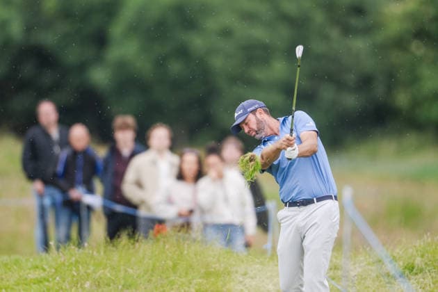 AMSTERDAM, NETHERLANDS - JUNE 06: Scott Jamieson of Scotland plays his second shot from the fairway of the 16th hole during the third round of the KLM Open at The International on June 6, 2026 in Amsterdam, Netherlands. Credit: Andy Astfalck NurPhoto Netherlands Copyright: xAndyxAstfalckx