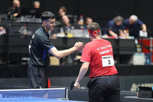 v.li. Anca Vladimir verliert gegen Ricardo Walther GER Erfurt TT Finals 2026 Deutsche Meisterschaft, Tischtennis Messehalle Erfurt 06.06.2026. GER Erfurt TT Finals 2026 Deutsche Meisterschaft, Tischtennis Messehalle Erfurt 06.06.2026 Thueringen Deutsche Meiterschaft 06.06.2026 Erfurt Copyright: xEibner-Pressefoto JoergxHirschx EP_JHH