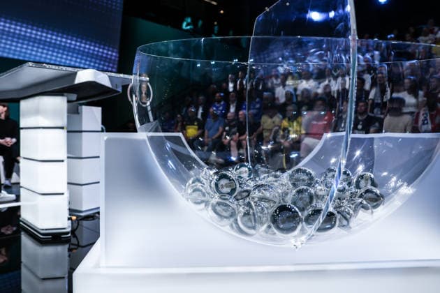 Fussball, DFB-Pokal Saison 2026 2027 DFB-Pokalauslosung zur 1.Runde 06.06.2026, Deutsches Fussballmuseum Loskugel mit dem neuen Logo vom DFB-Pokal im Lostopf Dortmund Deutsches Fussballmuseum Nordrhein-Westfalen Deutschland