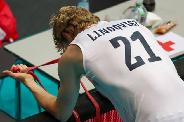 06.June. 2026 – Volleyball – CEV Volleyball European League 2026 - Men ,MONTENEGRO vs FINLAND Veikka Lindqvist (Finland) warms up Lower Austria Lower Austria , AUSTRIA – Multiversum Schwechat Multiversum Schwechat AUSTRIA