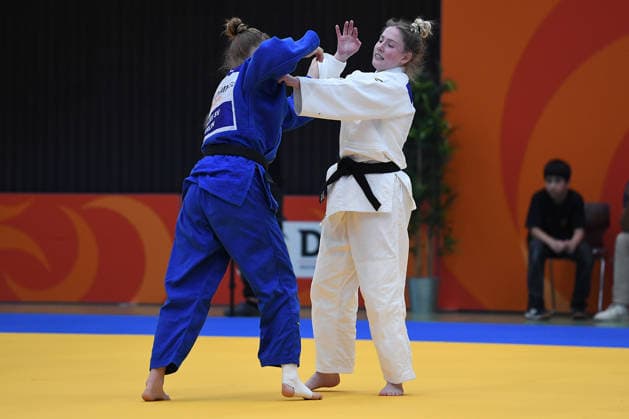 Deutsche Judo-Meisterschaft 2026 am 06.06.2026 in der Sporthalle an der Krefelder Straße in Duisburg Frauen -57KG Lisa Hiller ( weiss ) - Kathrin Krause ( blau )