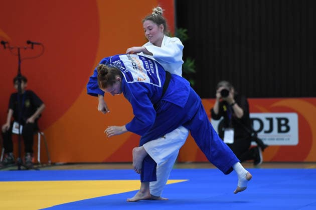 Deutsche Judo-Meisterschaft 2026 am 06.06.2026 in der Sporthalle an der Krefelder Straße in Duisburg Frauen -57KG Lisa Hiller ( weiss ) - Kathrin Krause ( blau )