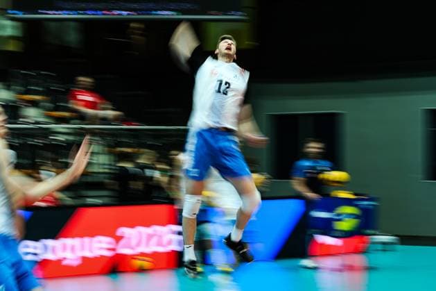 06.June. 2026 – Volleyball – CEV Volleyball European League 2026 - Men ,MONTENEGRO vs FINLAND Aaro Nikula (Finland) warms up jump serve Dynamic action shot during the match. Lower Austria Lower Austria , AUSTRIA – Multiversum Schwechat Multiversum Schwechat AUSTRIA