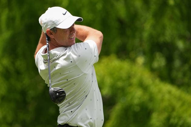 DUBLIN, OH - JUNE 06: Rory McIlroy of Northern Ireland plays his shot from the second tee during third round of the Memorial Tournament on June 06, 2026 at the Muirfield Village Golf Club in Dublin, Ohio. (Photo by Jason Mowry Icon Sportswire) GOLF: JUN 06 PGA, Golf Herren the Memorial Tournament presented by Workday EDITORIAL USE ONLY Icon260606017