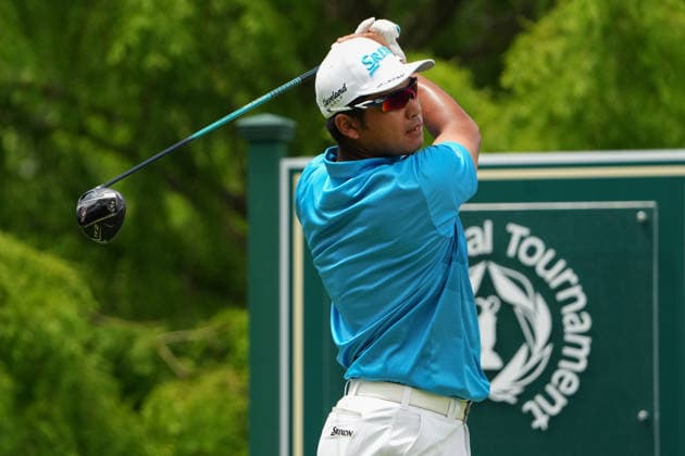 DUBLIN, OH - JUNE 06: Hideki Matsuyama of Japan plays his shot from the second tee during third round of the Memorial Tournament on June 06, 2026 at the Muirfield Village Golf Club in Dublin, Ohio. (Photo by Jason Mowry Icon Sportswire) GOLF: JUN 06 PGA, Golf Herren the Memorial Tournament presented by Workday EDITORIAL USE ONLY Icon260606019