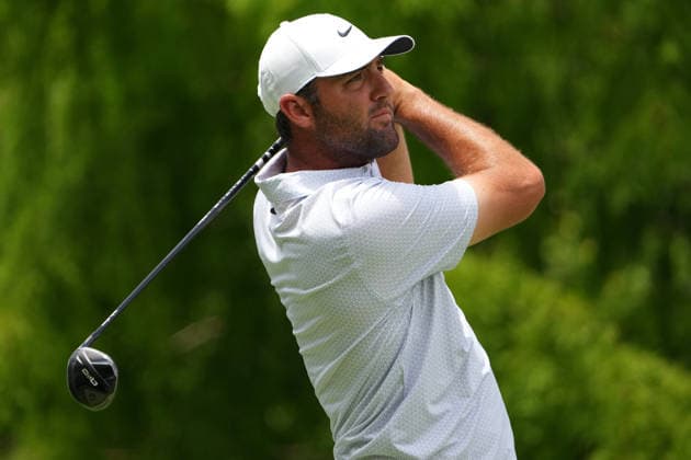 DUBLIN, OH - JUNE 06: Scottie Scheffler of the United States plays his shot from the second tee during third round of the Memorial Tournament on June 06, 2026 at the Muirfield Village Golf Club in Dublin, Ohio. (Photo by Jason Mowry Icon Sportswire) GOLF: JUN 06 PGA, Golf Herren the Memorial Tournament presented by Workday EDITORIAL USE ONLY Icon260606021