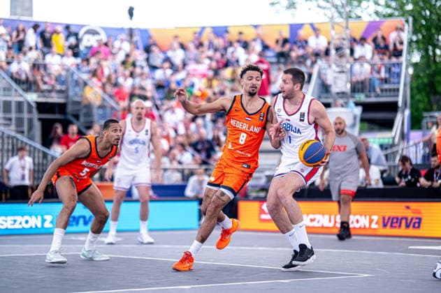 Warszawa 06.06.2026. 3x3 Basketball World Cup Day 6 in Warsaw, Poland. Serbia - Netherlands match --- Mistrzostwa Swiata w koszykowce 3x3 Dzien 6 w Warszawie. Mecz Serbia - Holandia Persons Shown : Bryan Alberts Andreja Milutinovic Fot. Kai Taller Arena Akcji NEWSPIX.PL --- newspix.pl 