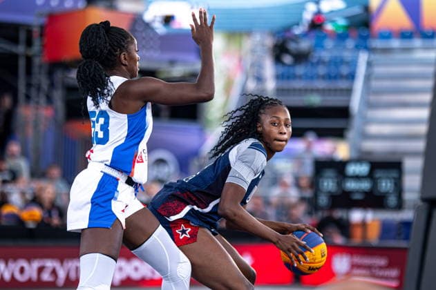 Warszawa 06.06.2026. 3x3 Basketball World Cup Day 6 in Warsaw, Poland. France - United States of Amercia match --- Mistrzostwa Swiata w koszykowce 3x3 Dzien 6 w Warszawie. Mecz Francja - USA Persons Shown : Marie Mane Joyce Edwards Fot. Kai Taller Arena Akcji NEWSPIX.PL --- newspix.pl 