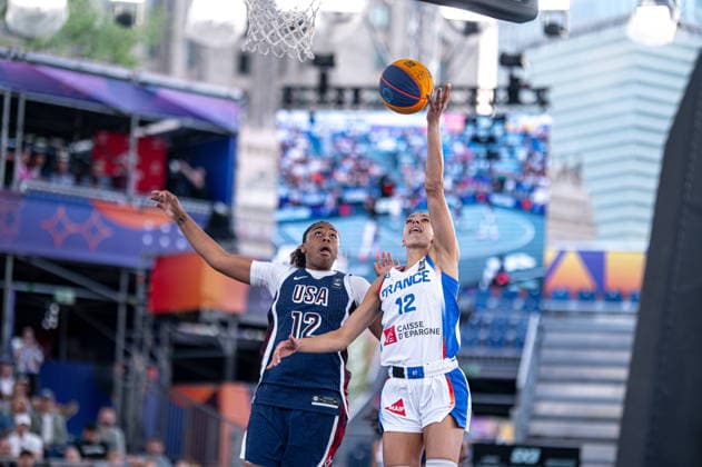 Warszawa 06.06.2026. 3x3 Basketball World Cup Day 6 in Warsaw, Poland. France - United States of Amercia match --- Mistrzostwa Swiata w koszykowce 3x3 Dzien 6 w Warszawie. Mecz Francja - USA Persons Shown : Mikaylah Williams Laetitia Guapo Fot. Kai Taller Arena Akcji NEWSPIX.PL --- newspix.pl 