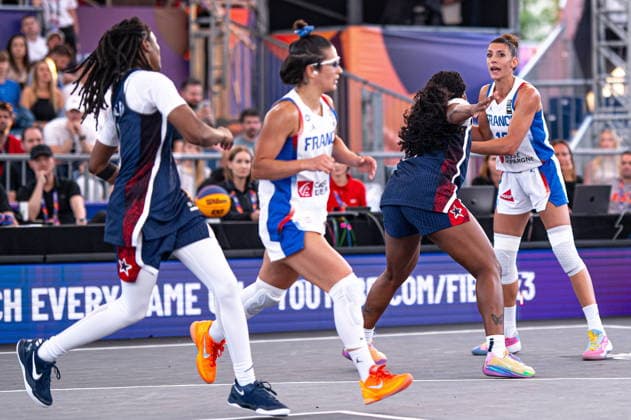 Warszawa 06.06.2026. 3x3 Basketball World Cup Day 6 in Warsaw, Poland. France - United States of Amercia match --- Mistrzostwa Swiata w koszykowce 3x3 Dzien 6 w Warszawie. Mecz Francja - USA Persons Shown : Milaysia Fulwiley Hortense Limouzin Sahara Williams Laetitia Guapo Fot. Kai Taller Arena Akcji NEWSPIX.PL --- newspix.pl 