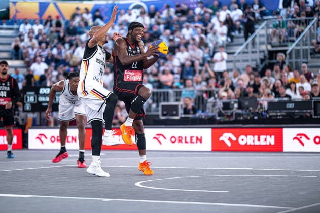 Warszawa 06.06.2026. 3x3 Basketball World Cup Day 6 in Warsaw, Poland. Austria - Germany match --- Mistrzostwa Swiata w koszykowce 3x3 Dzien 6 w Warszawie. Mecz Austria - Niemcy Persons Shown : Kevin Bryant Quincy Diggs Fot. Kai Taller Arena Akcji NEWSPIX.PL --- newspix.pl 
