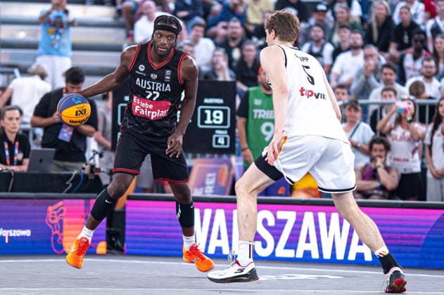 Warszawa 06.06.2026. 3x3 Basketball World Cup Day 6 in Warsaw, Poland. Austria - Germany match --- Mistrzostwa Swiata w koszykowce 3x3 Dzien 6 w Warszawie. Mecz Austria - Niemcy Persons Shown : Quincy Diggs Niklas Kropp Fot. Kai Taller Arena Akcji NEWSPIX.PL --- newspix.pl 