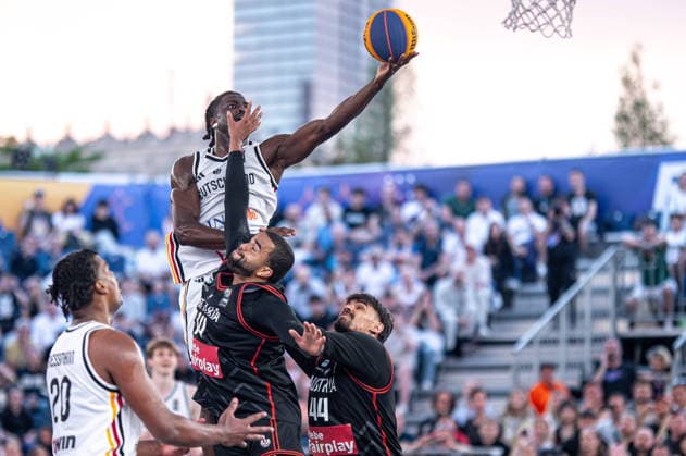 Warszawa 06.06.2026. 3x3 Basketball World Cup Day 6 in Warsaw, Poland. Austria - Germany match --- Mistrzostwa Swiata w koszykowce 3x3 Dzien 6 w Warszawie. Mecz Austria - Niemcy Persons Shown : Denzel Agyeman Fot. Kai Taller Arena Akcji NEWSPIX.PL --- newspix.pl 
