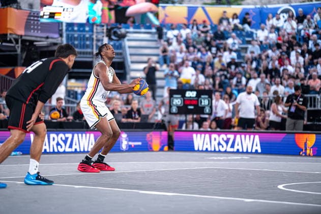 Warszawa 06.06.2026. 3x3 Basketball World Cup Day 6 in Warsaw, Poland. Austria - Germany match --- Mistrzostwa Swiata w koszykowce 3x3 Dzien 6 w Warszawie. Mecz Austria - Niemcy Persons Shown : Fabian Giessmann Fot. Kai Taller Arena Akcji NEWSPIX.PL --- newspix.pl 
