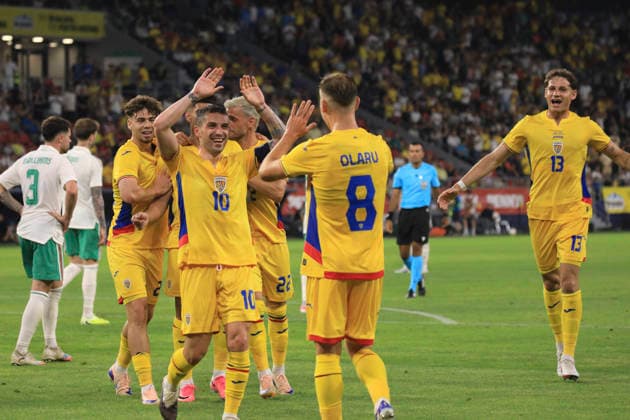 Saturday, 6 June 2026, Bucuresti, Romania, UEFA Friendly Matches, Romania vs Wales Steaua Bucharest Stadium, Bucuresti Darius Olaru and Nicolaie Stanciu celebrates his team s first goal