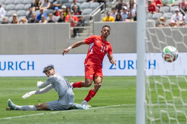 International soccer friendly - Switzerland vs Australia Switzerland s Dan Ndoye scores the 1-0 goal against Australia s goalkeeper Patrick Beach during an International Friendly, Länderspiel, Nationalmannschaft soccer match between Switzerland and Australia in San Diego, California, USA, 06 June 2026. San Diego St. Gallen United States  Copyright: xPETERxKLAUNZERx