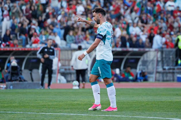 Bruno Fernandes seen celebrating after scoring goal during International Friendly, Länderspiel, Nationalmannschaft game between national teams of Portugal and Chile (Luis Loureiro Ball Raw Images PT) Oeiras Estadio Nacional Portugal Copyright: xLuisxLoureirox luisloureiro_portugal_chile_2526_3-27
