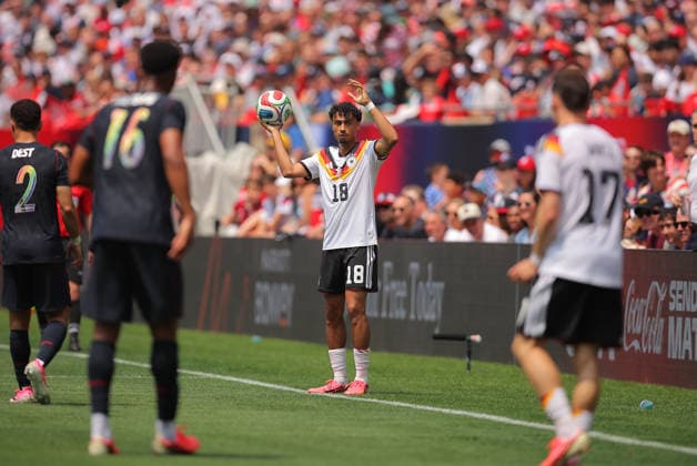 CHICAGO, IL - JUNE 06: Nathaniel Brown 18 of Germany during a friendly match between the United States on June 6, 2026 at Soldier Field in Chicago, Illinois. (Photo by Melissa Tamez Icon Sportswire) SOCCER: JUN 06 USA vs Germany EDITORIAL USE ONLY Icon260606005